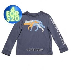 4/$20 Rumi + Ryder Boys Long Sleeve Roam Free Wolf T-Shirt Navy Blue Size XS 4/5